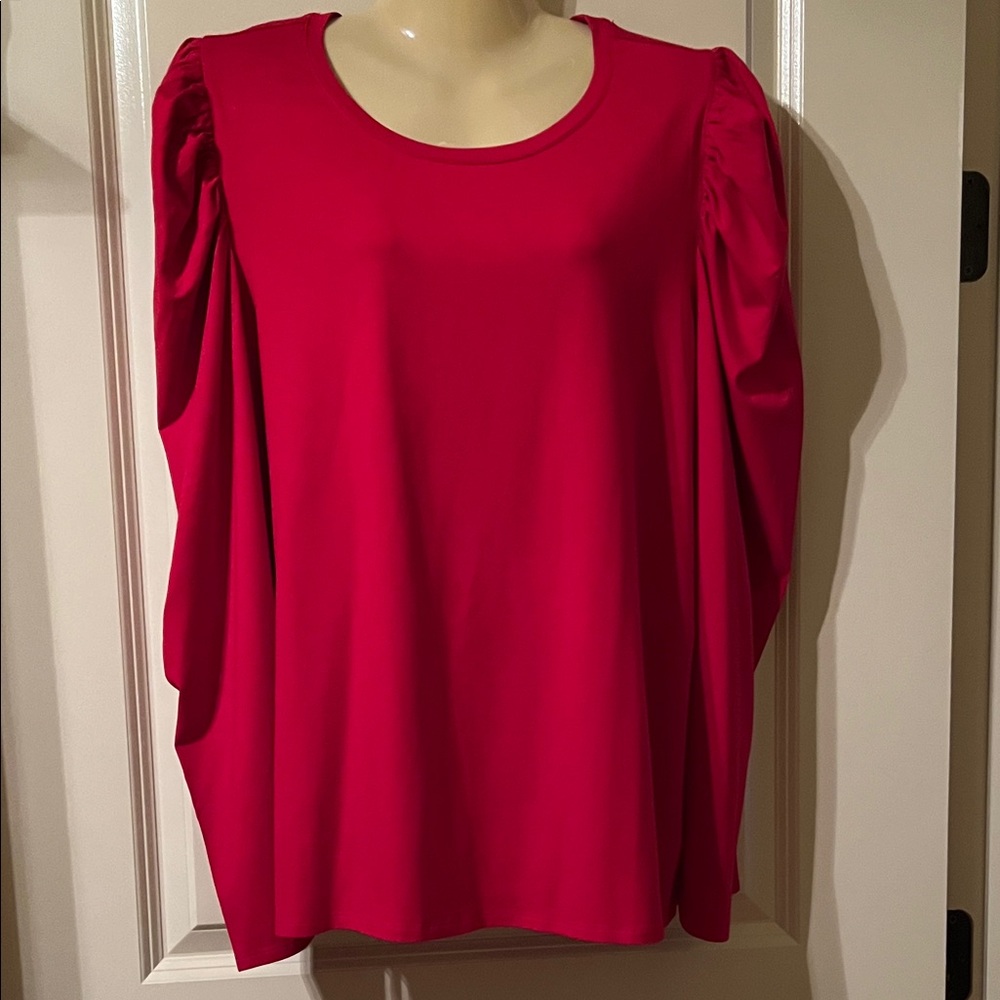 💖 Chico’s Size 3 Bright Fuchsia Puff Sleeve Blouse